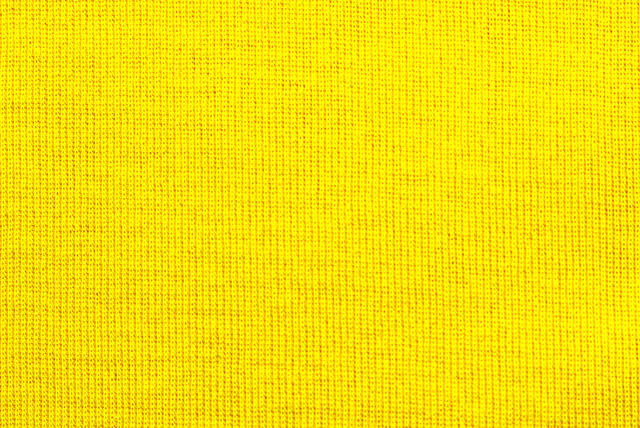 お値打ちな1.5mカット コットンリブニット 黄色 フラットな状態（発色と全体の表情）