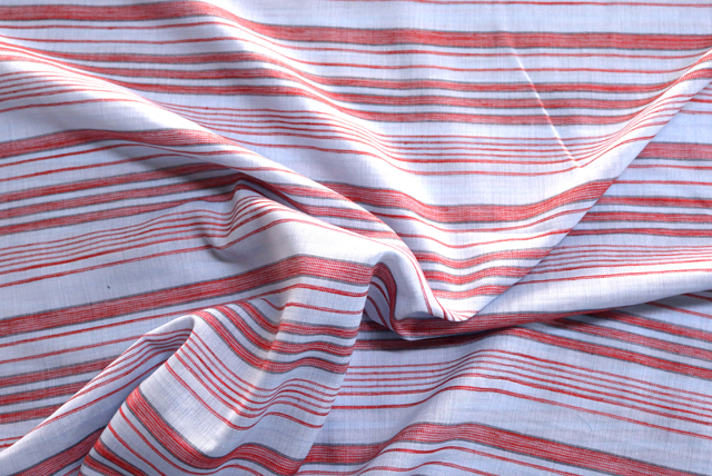 からみマルチボーダー生地 水色・朱赤 ドレープ感