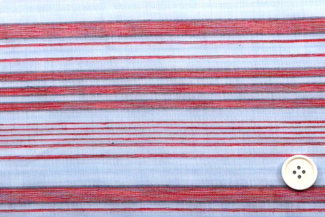 からみマルチボーダー生地 水色・朱赤 ボタン2cmとのサイズ比較
