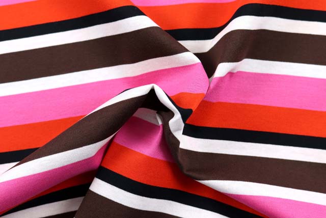 マルチカラー ボーダー天竺ニット 赤系 ドレープ（江戸ッ子 210ya）