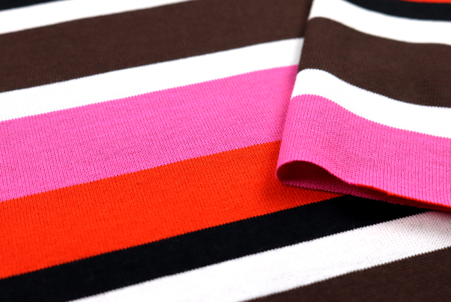 マルチカラー ボーダー天竺ニット 赤系 表面感（江戸ッ子 210ya）