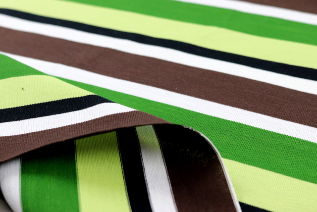 マルチカラー ボーダー天竺ニット 緑系 生地端のアップ（江戸ッ子 210ya）