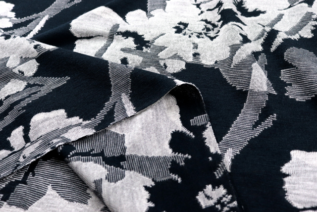 ジャガードニット 花柄 ダークネイビー×グレイ 生地端・裏面