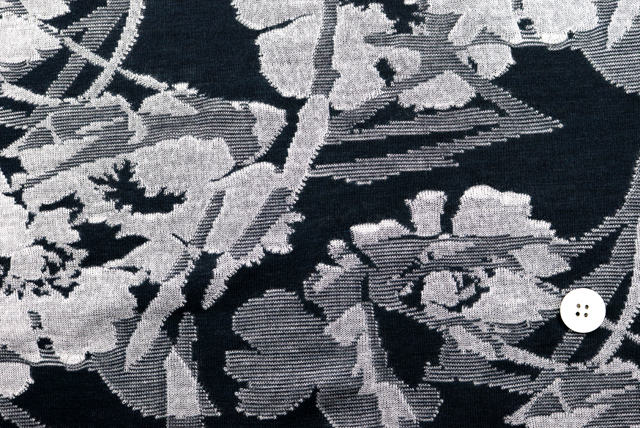 ジャガードニット 花柄 ダークネイビー×グレイ 柄アップ(江戸ッ子 210ya)