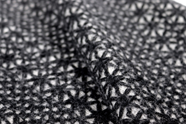 接結レースニット ノルディックスノー 黒 裏面と接結構造（Wフェイス）（江戸ッ子 210ya）