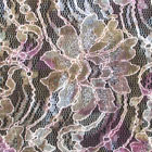 ラメ入りコード花柄ラッセルレース生地 濃いピンク・茶・オレンジ系（現在の色）