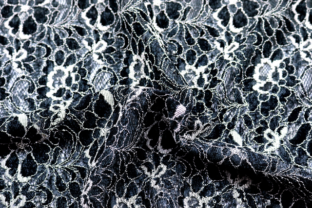 ラッセルレース 花柄 黒系 ドレープした全体