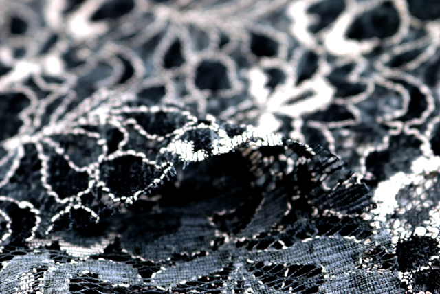 ラッセルレース 花柄 黒系 生地端のめくれで透け感を確認