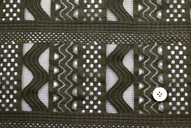 ラッセルレース うぐいす茶 柄アップ・ボタン比較