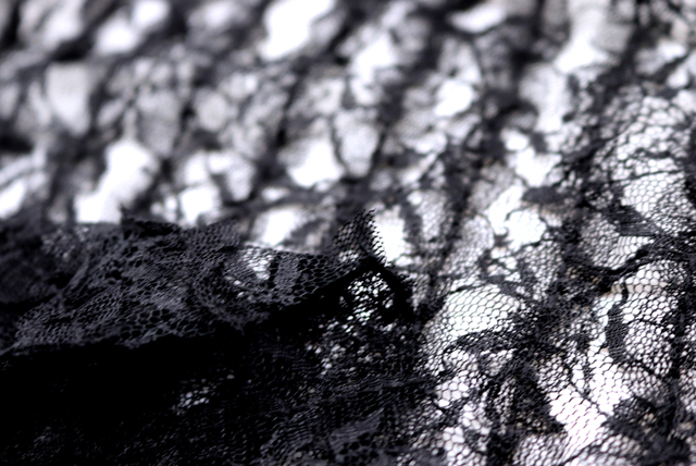 チュールリボン ラッセルレース 黒 生地アップ・リボン構造