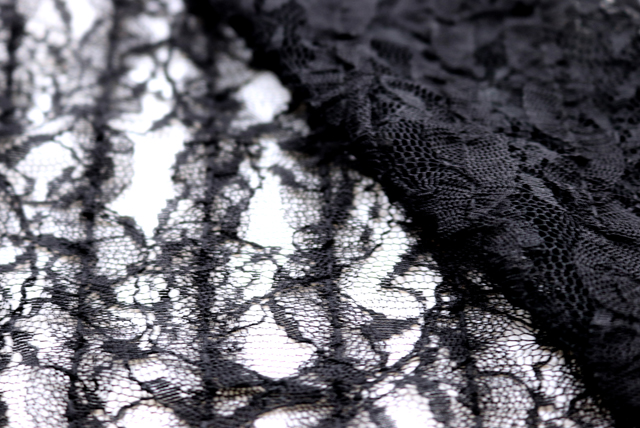 チュールリボン ラッセルレース 黒 裏面構造