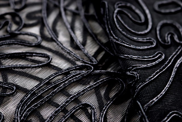 チュールコードレース 黒 端・ロールイメージ（白背景）