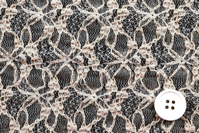 ストレッチ ラッセルレース ベージュ 柄アップ・ボタン比較