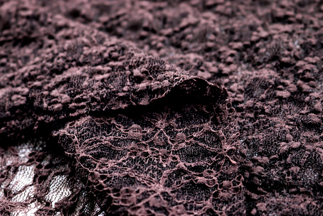 ストレッチ ラッセルレース こげ茶 生地端・裏側