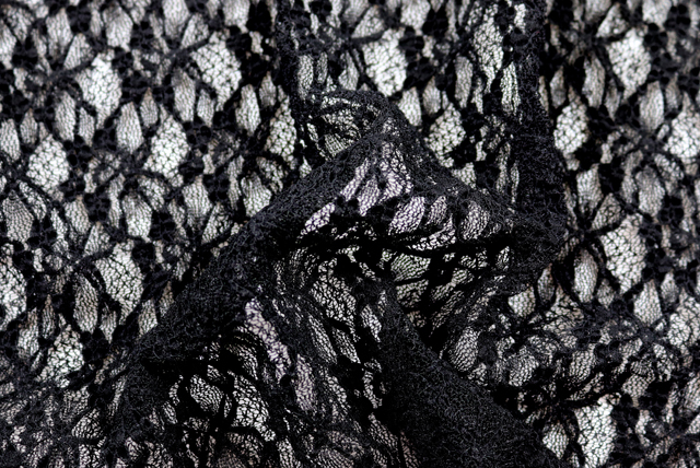 ストレッチ ラッセルレース 黒 ドレープ