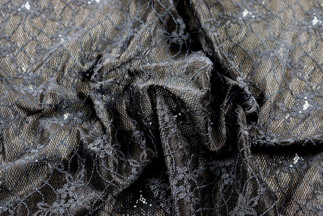 ストレッチレース ダークグレイ地×ブルーグレイ ドレープ