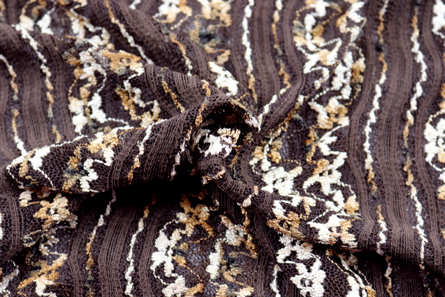 2WAYストレッチ マルチカラーレース 茶色地 ドレープ