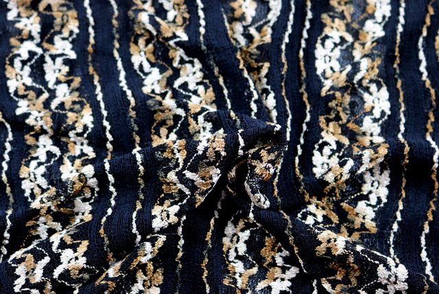 2WAYストレッチ マルチカラーレース 黒地 ドレープ