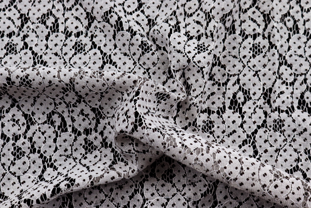 ラッセルレース 水玉プリント 灰白色 ドレープ