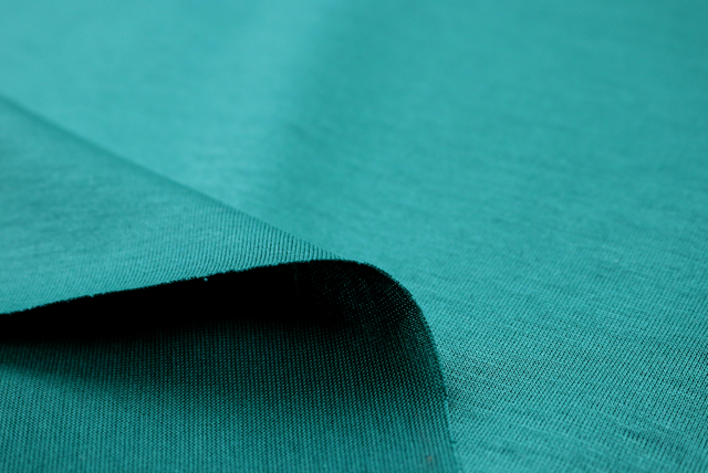 シルケット加工 天竺ニット ピーコックグリーン 裏面・厚み