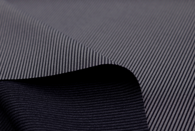 ハイテンション リブニット ブルーグレイ×黒 裏側質感（江戸ッ子 210ya）