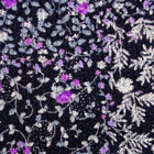 ちりめん風ニットプリント生地 小花柄 濃紺地×紫系