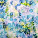 コットン強撚スムースニットプリント ぼかし花柄 青系