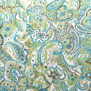 ストレッチちりめんニット ペイズリープリント 緑×黄緑系（現在の色）