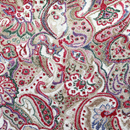 ストレッチちりめんニット ペイズリープリント オフ×赤系