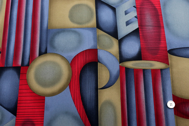 ポリエステル ジョーゼット 幾何プリント カーキグリーン系 全体（江戸ッ子 210ya）