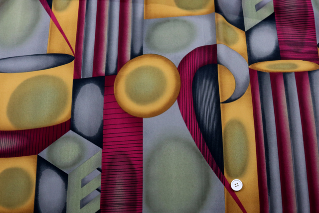 ポリエステル ジョーゼット 幾何プリント カーキ系 全体