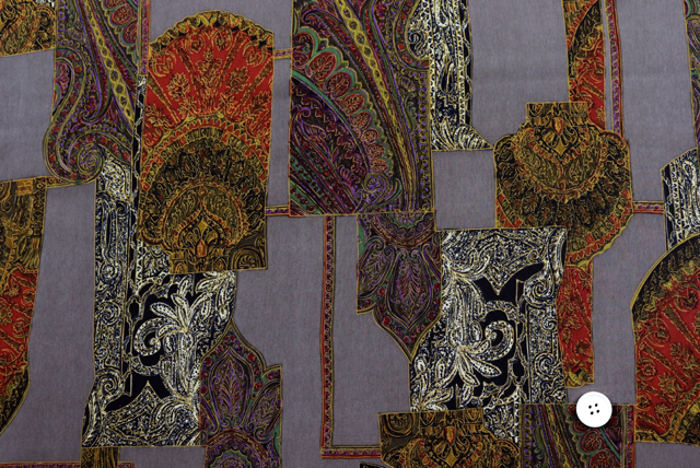 うすピーチスキン ヴィンテージ調ペイズリーアートプリント 茶鼠地 全体