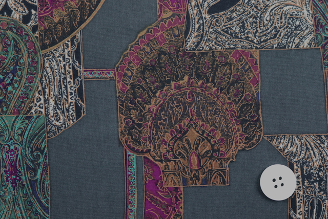 うすピーチスキン ヴィンテージ調ペイズリーアートプリント 鉄緑地 柄の詳細