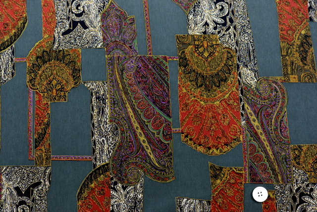 うすピーチスキン ヴィンテージ調ペイズリーアートプリント 老竹緑地 全体（江戸ッ子 210ya）