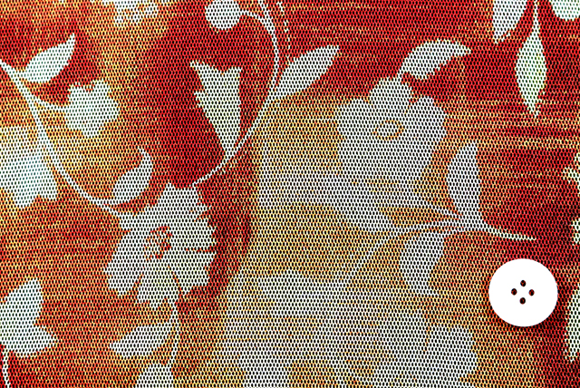 チュールニット ぼかしプリント花柄 オレンジ系 柄拡大・ボタン比較