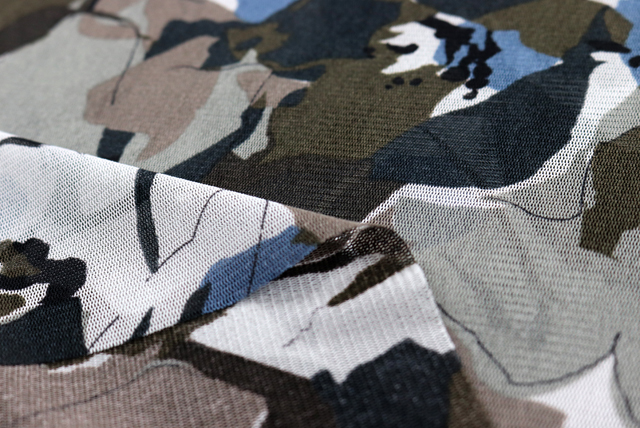 パワーネット フラワープリント グレイ・タバコブラウン・アクアマリンなど 生地アップ