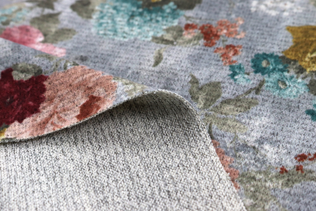 ストレッチ起毛 フラワーニット うすグレイ地 裏面・厚み