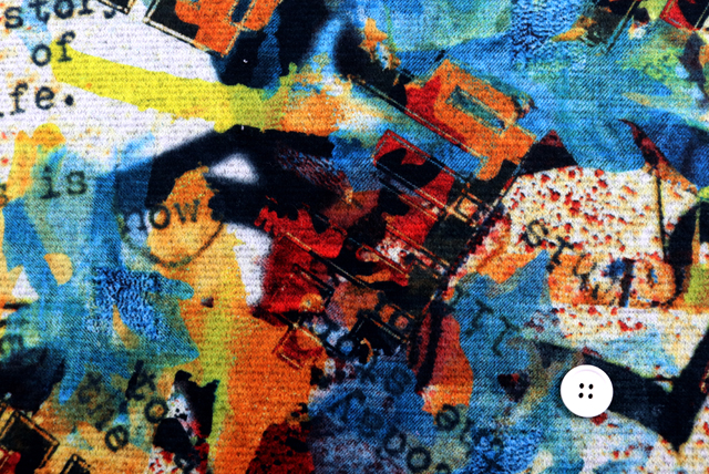 ストレッチ起毛 グラフィティプリントニット カラフルマルチ 柄アップ（江戸ッ子 210ya）