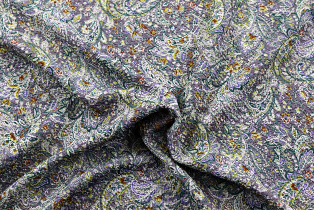 ふくれちりめんニット ペイズリープリント グリーン系 ドレープ