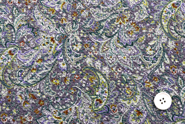 ふくれちりめんニット ペイズリープリント グリーン系 柄アップ(江戸ッ子 210ya)