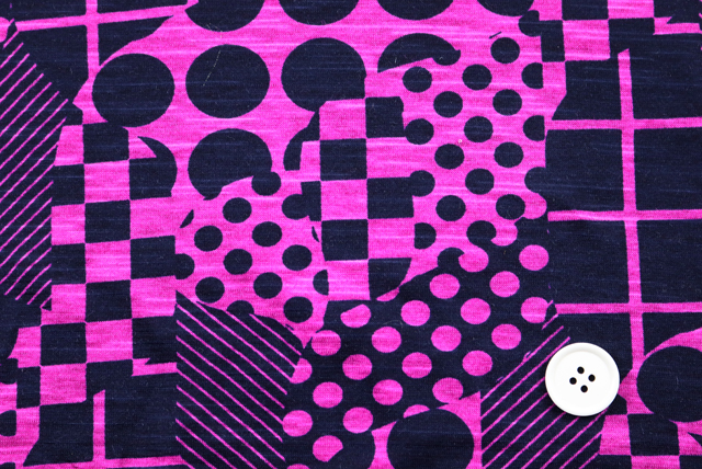 スラブニット 幾何柄プリント マゼンダ ドットとチェックの切替え(江戸ッ子 210ya)