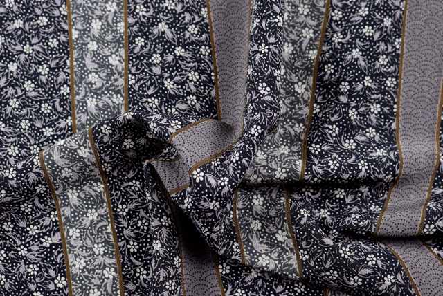 ポリエステル ちりめん 和調プリント 黒系 ドレープ(江戸ッ子 210ya)