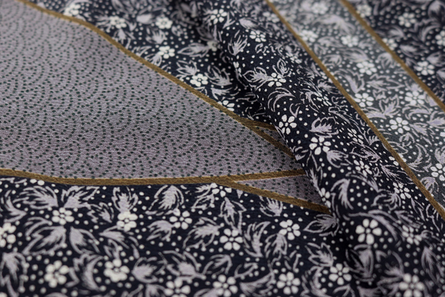 ポリエステル ちりめん 和調プリント 黒系 柄アップ(江戸ッ子 210ya)