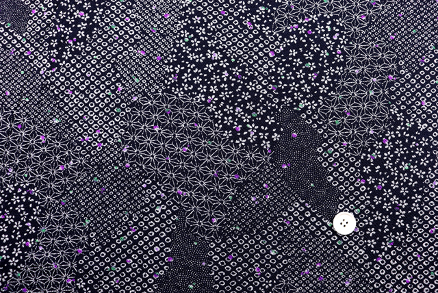 ストレッチちりめんニット 雲取り小紋 濃紺 全体（江戸ッ子 210ya）