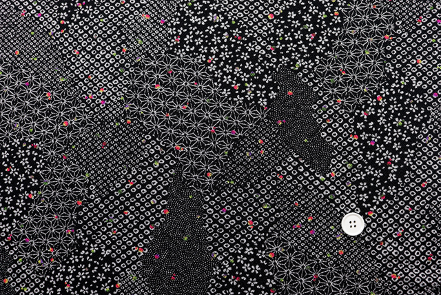 ストレッチちりめんニット 雲取り小紋 黒 全体(江戸ッ子 210ya)