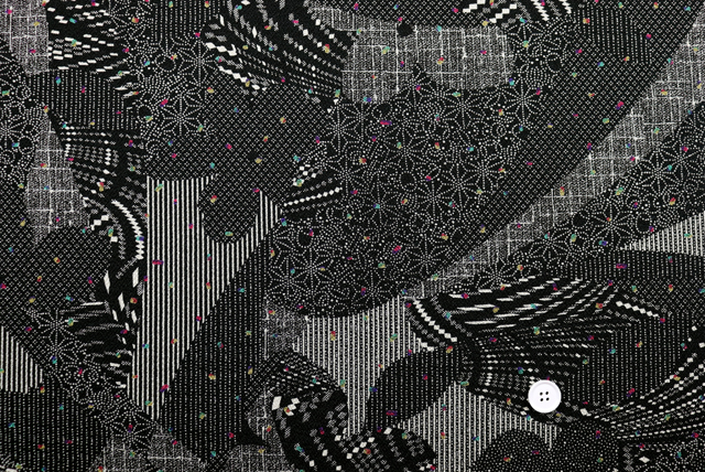 ストレッチちりめんニット 流水古典柄 黒 全体(江戸ッ子 210ya)