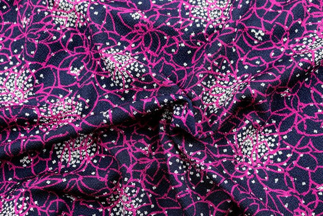 ストレッチ ちりめんニット 線描き花柄 マゼンダ ドレープ（江戸ッ子 210ya）