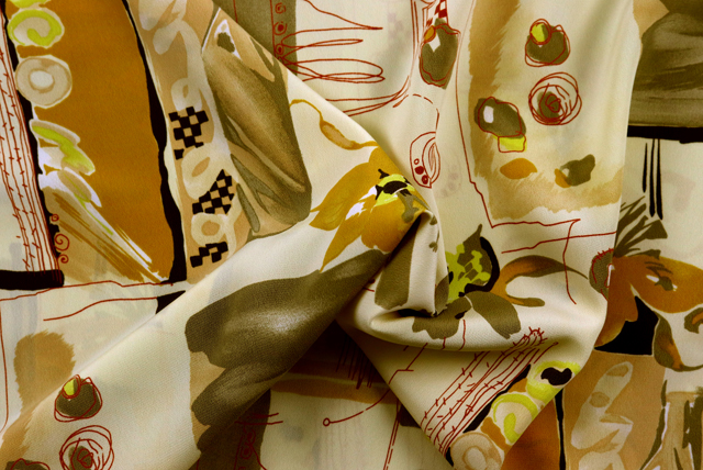 デシンプリント 和モダン更紗調 ピーチ ドレープ（江戸ッ子 210ya）