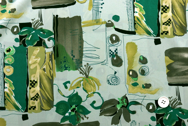 デシンプリント 和モダン更紗調 うすい青竹色 全体（江戸ッ子 210ya）