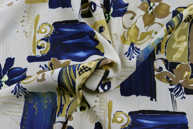 デシンプリント 和モダン更紗調 グレージュ ドレープ（江戸ッ子 210ya）